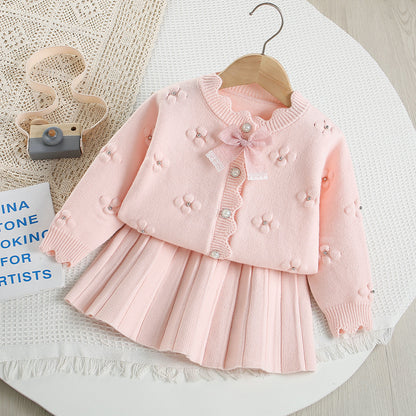Children's Knit Set with Flowers and Bows