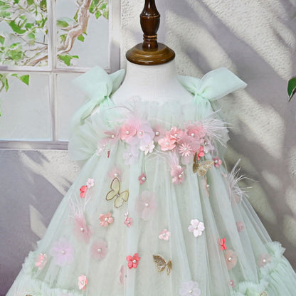 Girls' Tulle Dress with Flowers and Wings