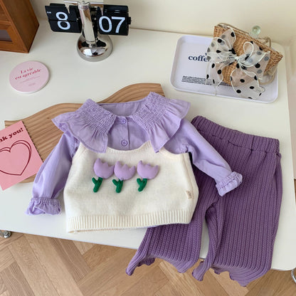 Conjunto infantil para mujer 3 piezas Pequeñas flores 