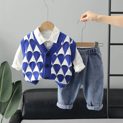 Boys' 3-Piece Set with Knitted Vest