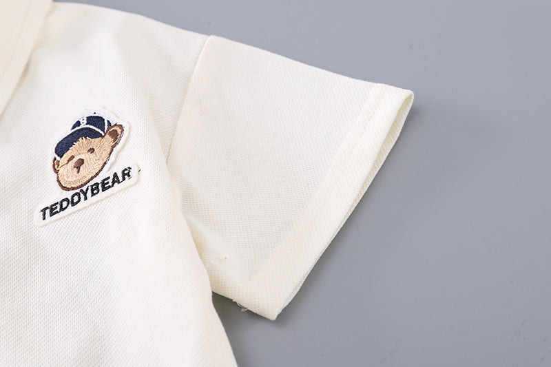 Boys' Polo Shirt Set with Teddy Bear Design