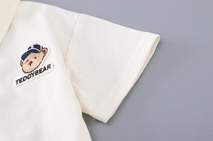 Boys' Polo Shirt Set with Teddy Bear Design