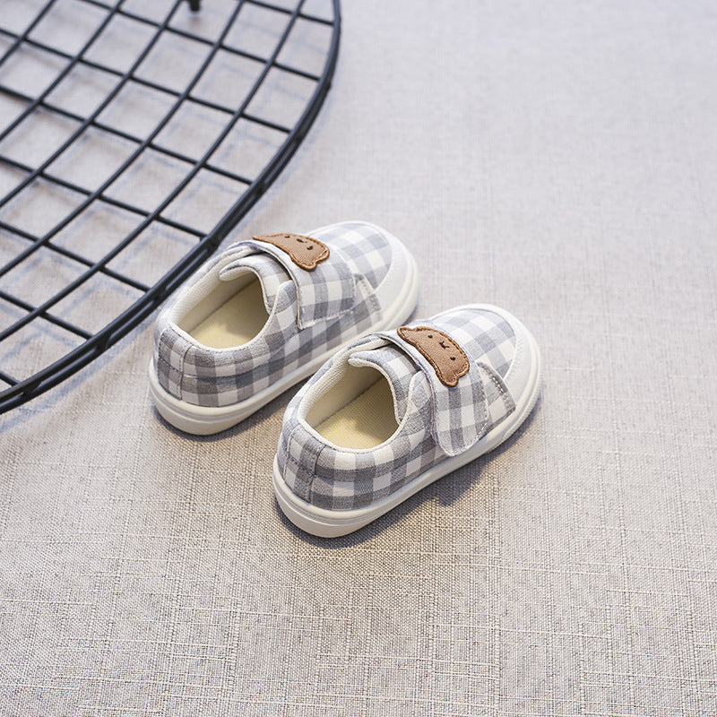 Zapatillas deportivas para niños con diseño de oso a cuadros 