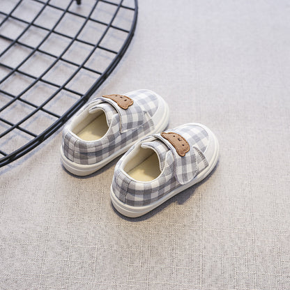 Zapatillas deportivas para niños con diseño de oso a cuadros 