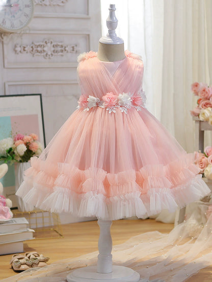 Vestido de fiesta infantil de tul con flores 