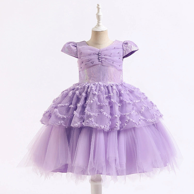 Children's Party Dress with Pearls and Tulle