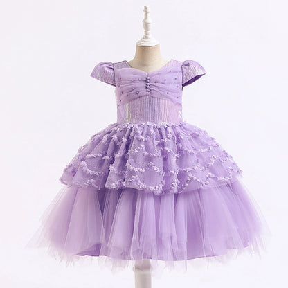 Children's Party Dress with Pearls and Tulle