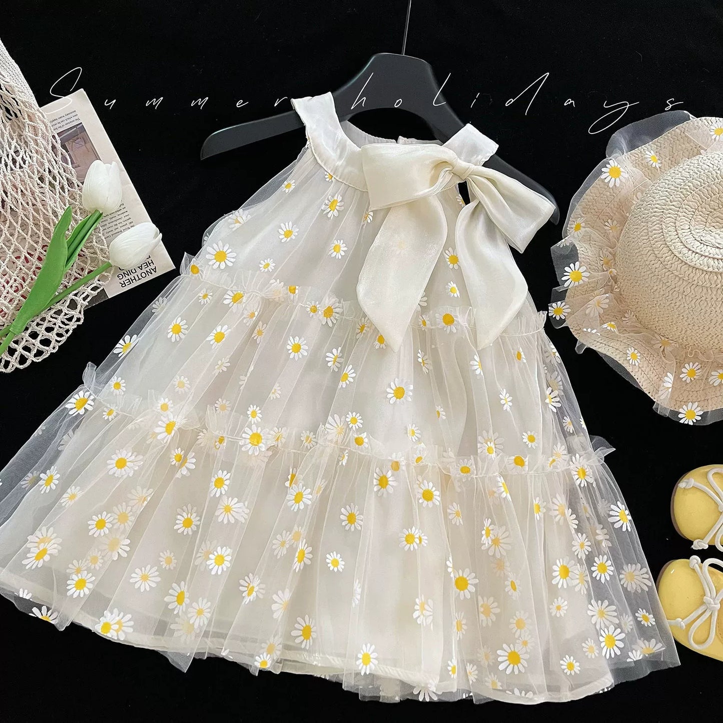 Girls' Tulle Dress with Daisies