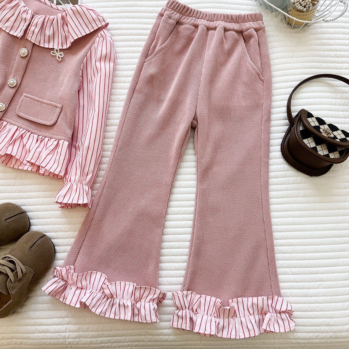Children's Set with Ruffles and Pearl Buttons