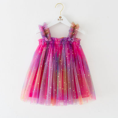 Vestido de tul infantil con estrellas de colores