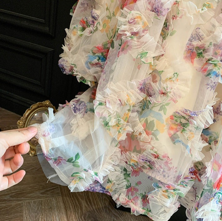 Vestido infantil de tul floral 