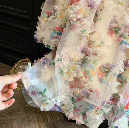 Vestido infantil de tul floral 