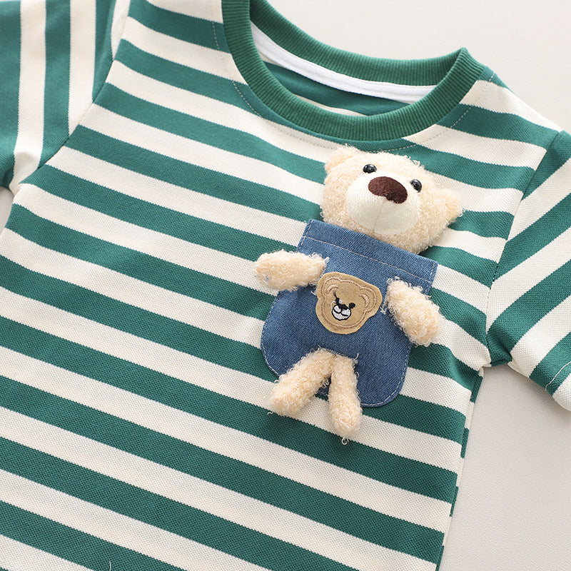 Children's Summer Striped Teddy Bear Outfit