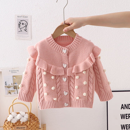 Cárdigan Infantil Pompom Coraçõeszinhos 