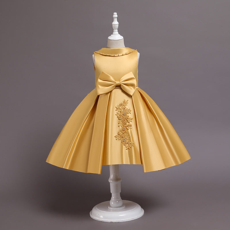 Children's Dress with Bow and Floral Applique