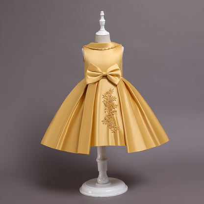 Children's Dress with Bow and Floral Applique