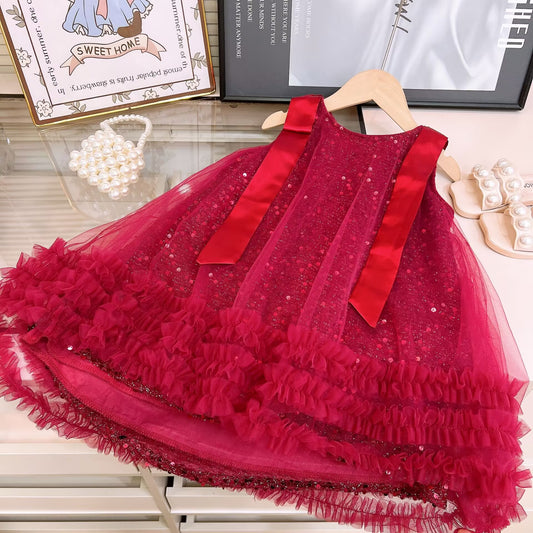 Shiny Tulle Children's Dress with Bow
