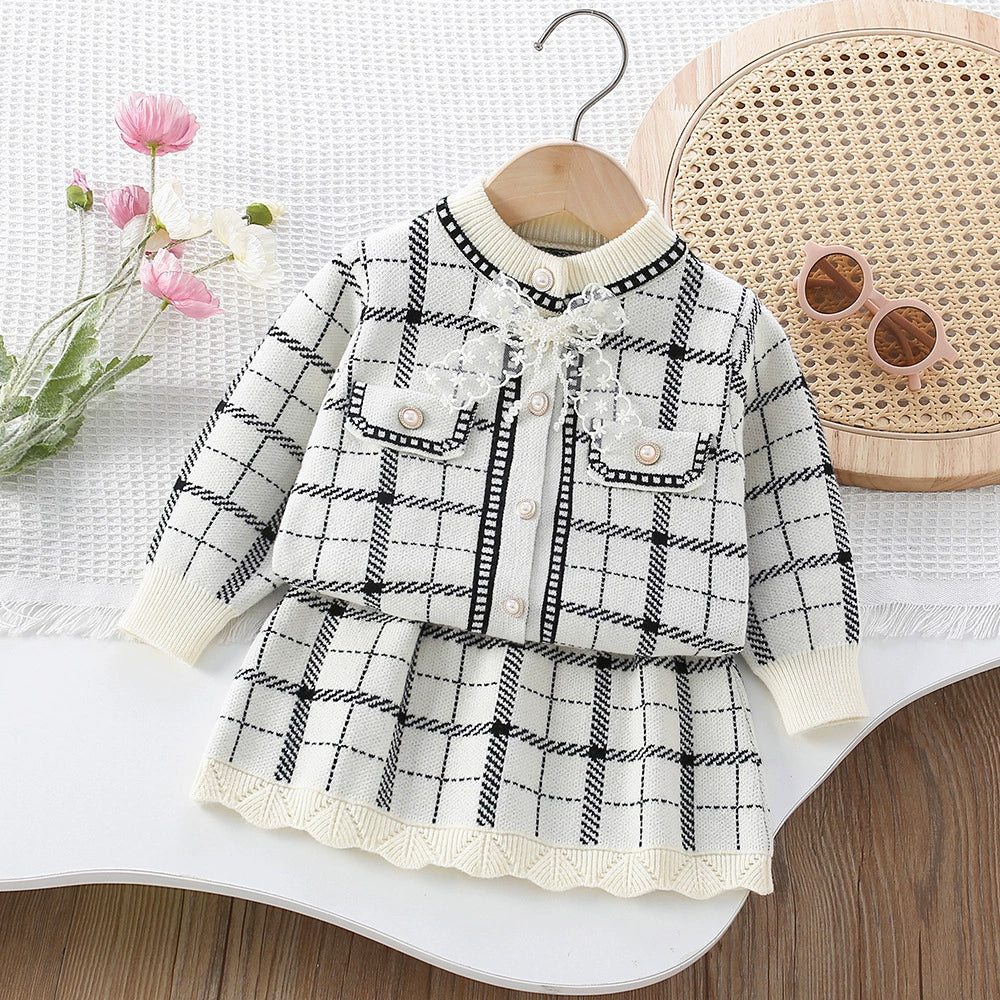 Girls' Checkered Outfit with Bow
