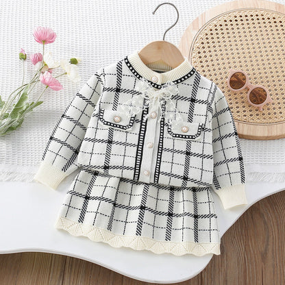 Girls' Checkered Outfit with Bow