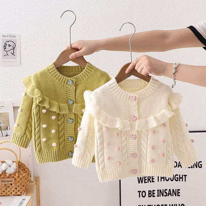 Cárdigan Infantil Pompom Coraçõeszinhos 