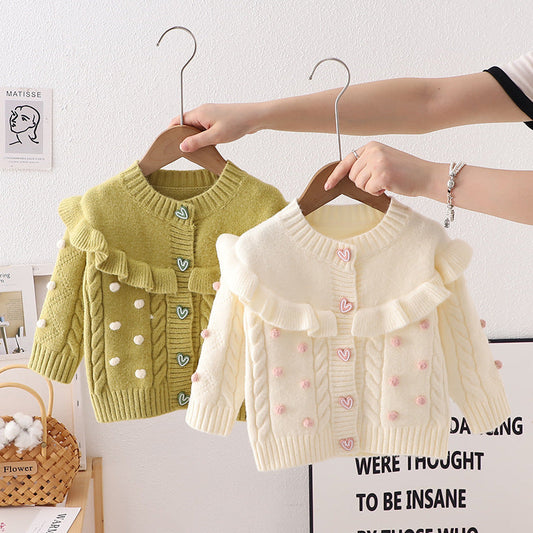 Cárdigan Infantil Pompom Coraçõeszinhos 
