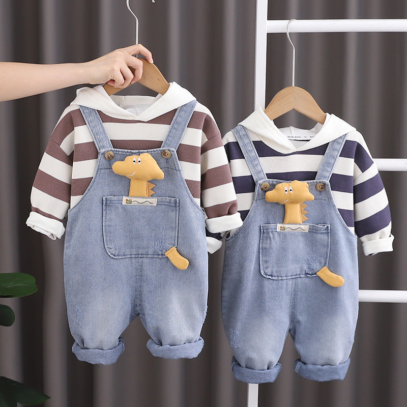 Children's Set Jeans Overalls + Striped Blouse