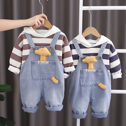 Children's Set Jeans Overalls + Striped Blouse