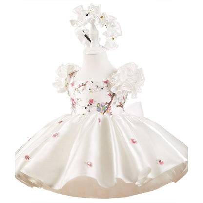 White Party Dress with Sparkling Flowers