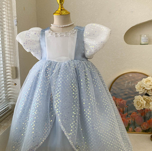 Vestido de lentejuelas azules para niños 
