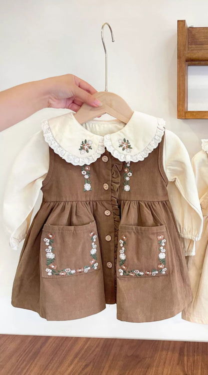 Dress + Embroidered Children's Shirt with Little Flowers