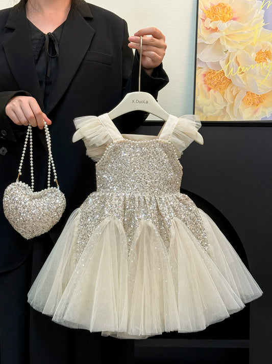 Shiny Children's Dress with Tulle