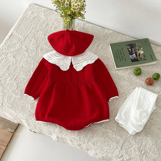 Red Knitted Baby Bodysuit