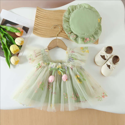 Vestido infantil con tulipanes florales 
