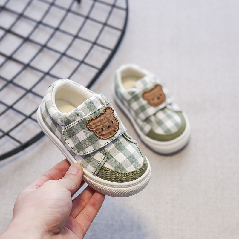 Zapatillas deportivas para niños con diseño de oso a cuadros 