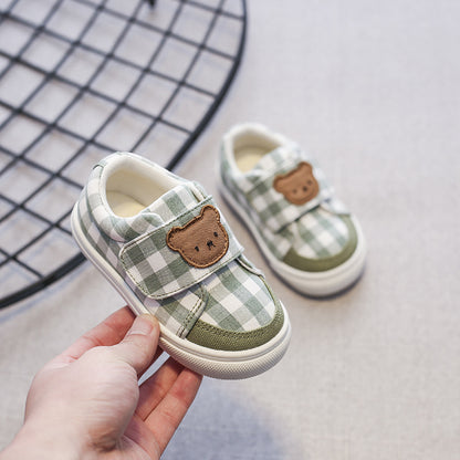 Zapatillas deportivas para niños con diseño de oso a cuadros 