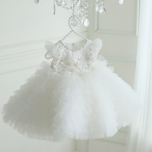Children's White Party Dress with Sparkles