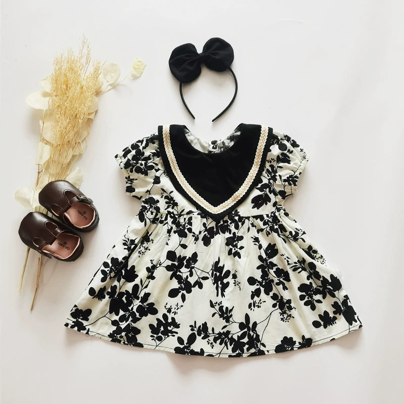 Children's Black Dress with Flowers