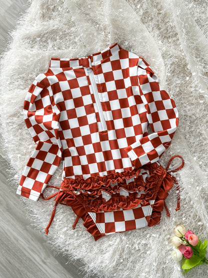 Girls' Plaid Swimsuit with Bows