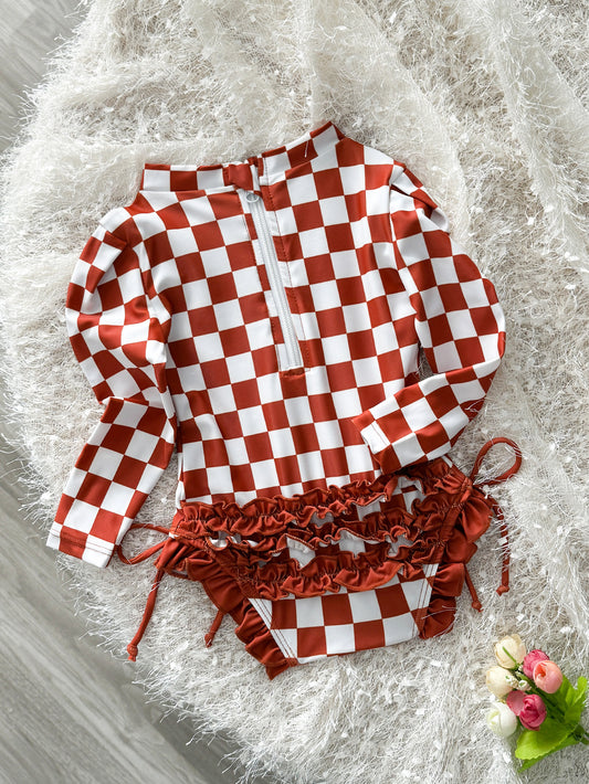 Girls' Plaid Swimsuit with Bows