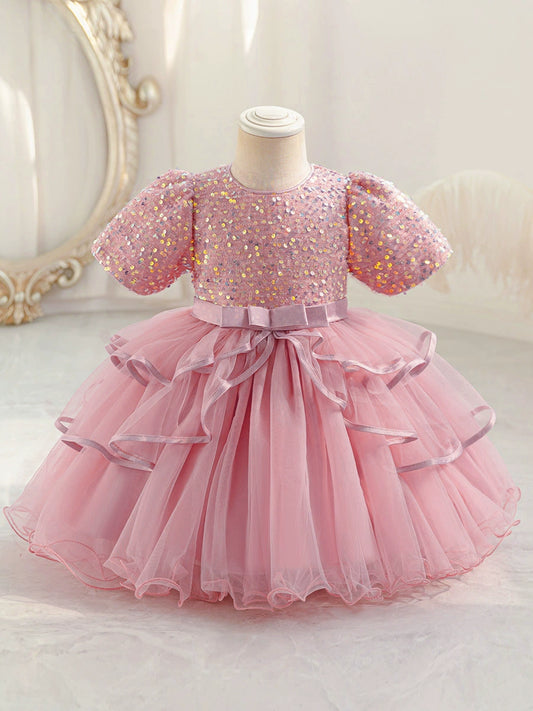 Children's Party Dress with Shiny and Layered Tulle