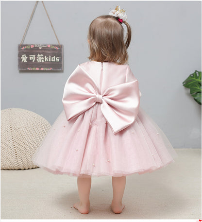 Vestido de fiesta infantil con perlas y lazo