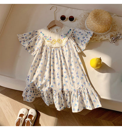 Children's Dress with Little Flowers and Ruffles