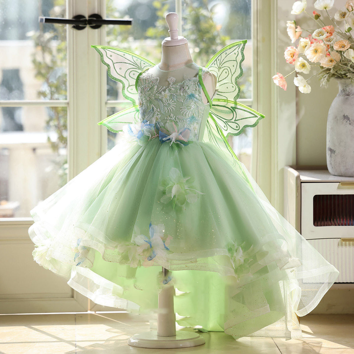 Green Tulle Tail Tuxedo Up Dance Party Evening Dress