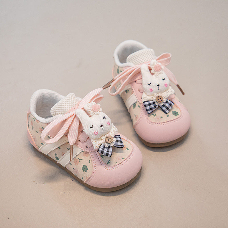 Children's Sneakers with Little Flowers and Bunnies