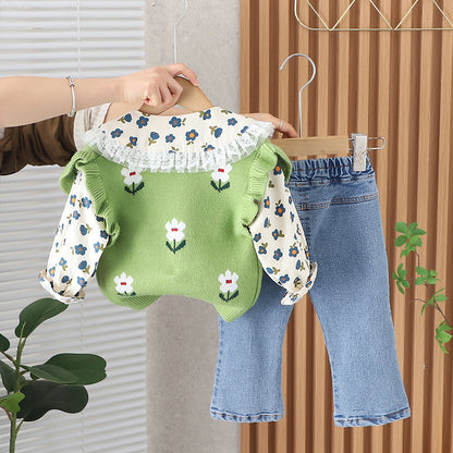 Conjunto infantil para mujer 3 piezas Pequeñas flores 