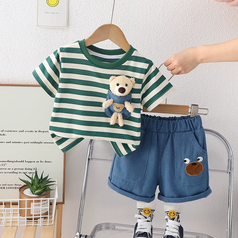 Children's Summer Striped Teddy Bear Outfit