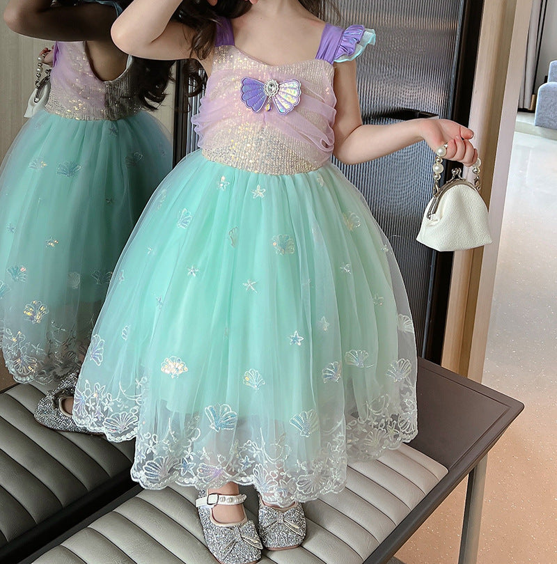 Children's Dress with Sparkling Sea Print