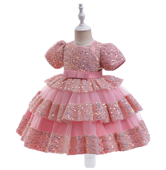 Shiny Layered Kids Party Dress