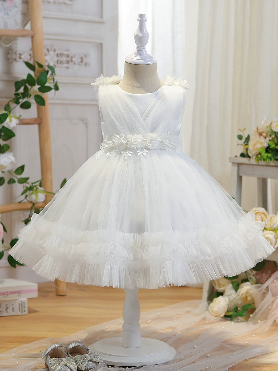 Vestido de fiesta infantil de tul con flores 