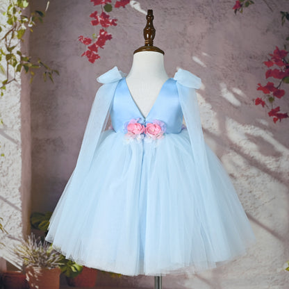 Blue Floral Party Dress for Girls